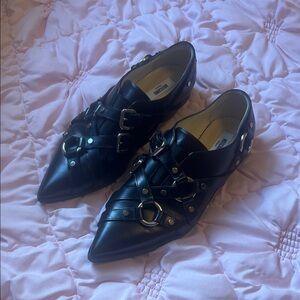 Moschino Black Buckle Flats